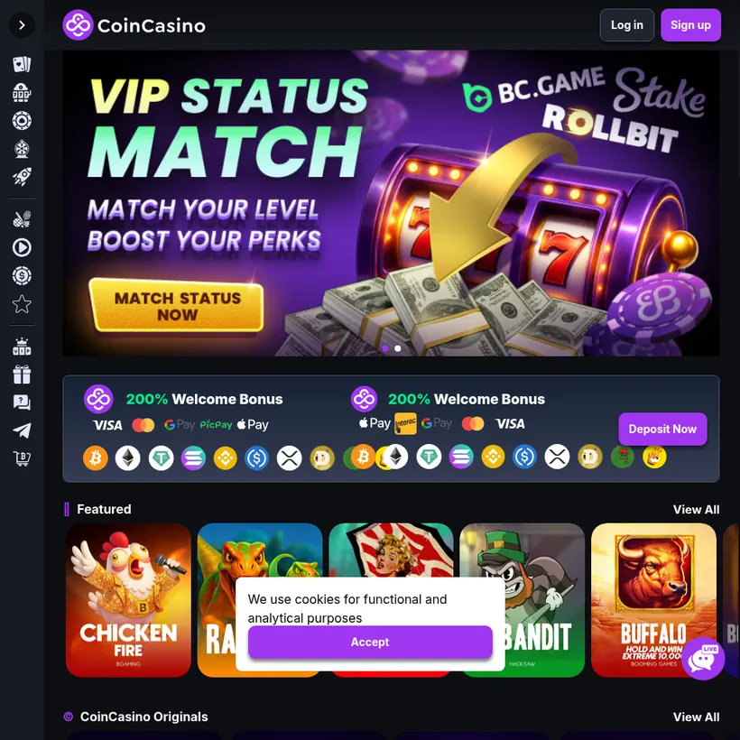 CoinCasino homepage screenshot